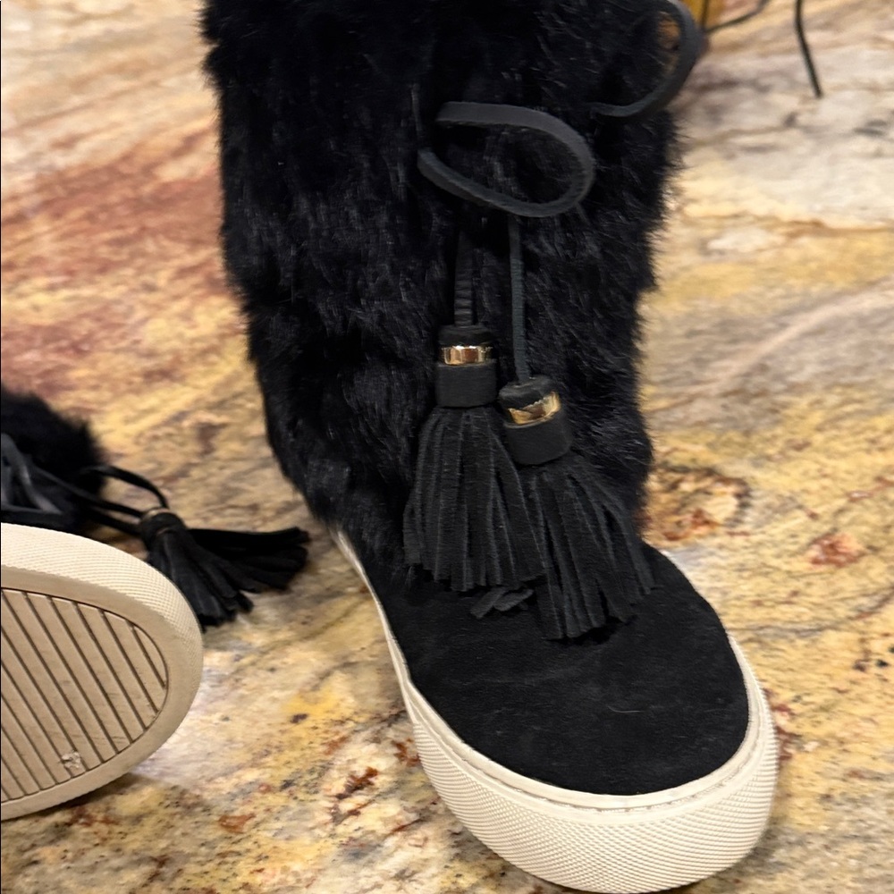 Tory Burch Black Fur Winter Boots - Picture 4 of 5